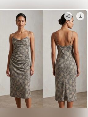 ABS Allen Schwartz Taupe Snake-Print Cowl Midi Dress